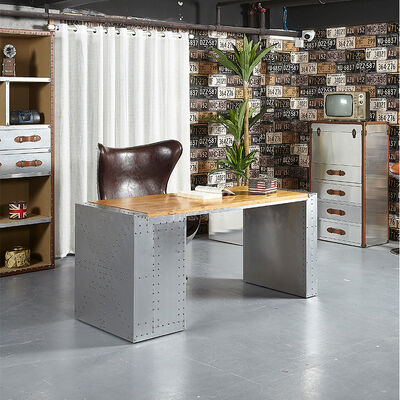 Cuadro de aluminio de madera de estilo industrial Escritorio en el hogar con diseño duradero y simple 3 cajones rectangulares