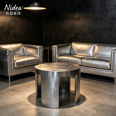 Mesa de centro y mesa auxiliar de aluminio de aviador Industrial, mesas decorativas de tambor de Metal remachadas, muebles de sala de estar hechos a mano, duraderos